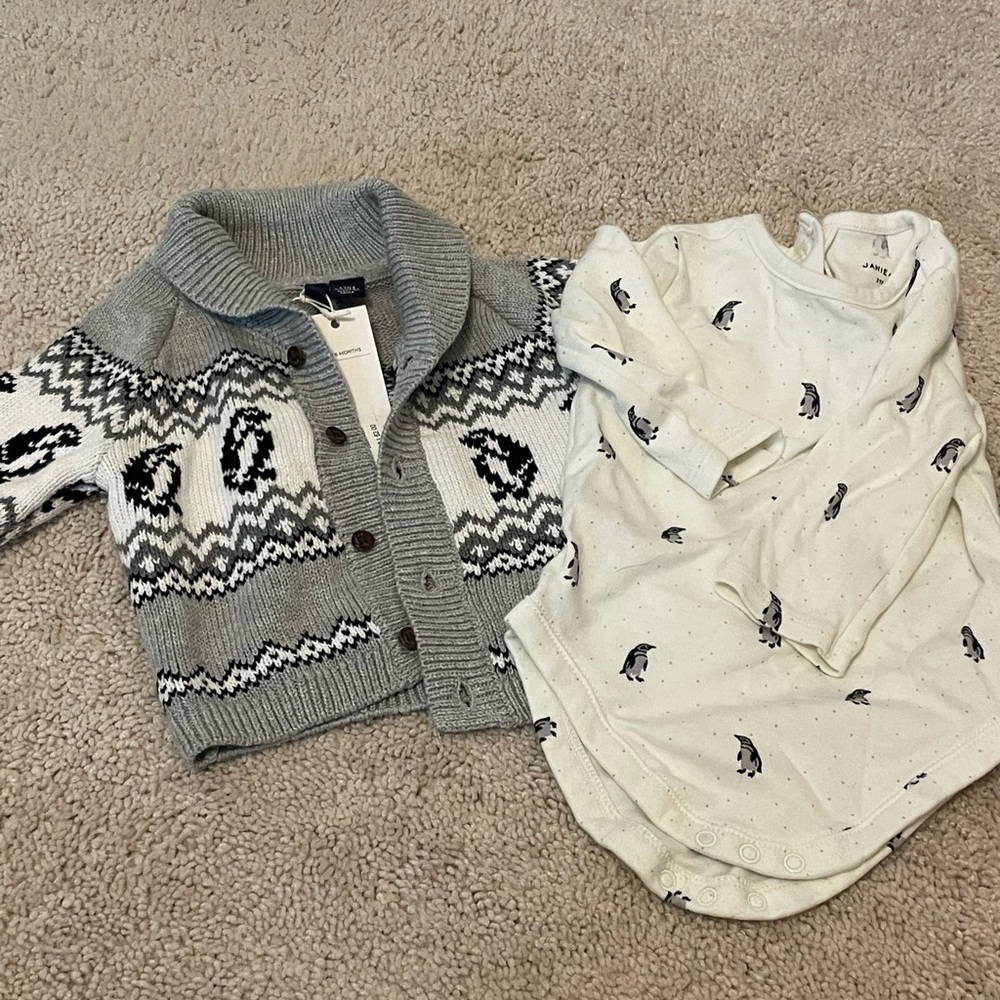 Janie and Jack Cardigan and Onesie 3-6M
